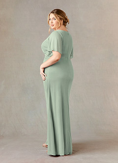 Azazie Selah Final Sale Dusty Sage A-Line V-Neck ruched Mesh Dress image10