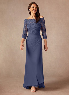 Azazie Rhonda 신부의 어머니 드레스 인어 오프 더 숄더 망사 스윕 트레인 드레스 image3