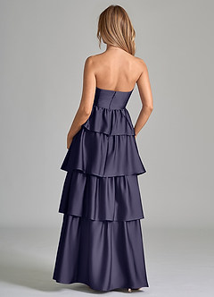 Azazie Faye Robes de demoiselle d'honneur Robe Trapèze en Satin extensible Rayé Bleu Orageux image7