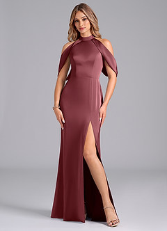 Azazie Bonny Vestidos de damas de honor Vestido de Rosa Del Desierto de Satén Elástico de Corte Sirena con Vestidos sin tirantes image3