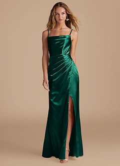 Azazie Marzia Brautjungfernkleider Meerjungfrau-Linie Plissee Metallischer Satin Kleid Smaragd image4