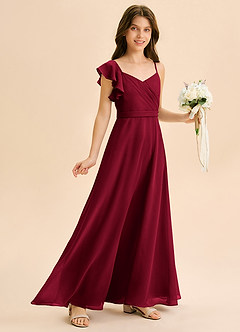 Azazie Kelsea Junior Klä av A-Line i Chiffong Rynkad image1