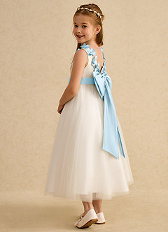 Azazie Lilli Flower Girl Dresses Ivory Sky Blue A-Line Bow Tulle Dress image4