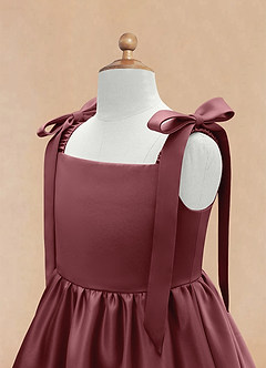 Azazie Chelsie Blumenmädchenkleider A-Linie Schleifen Matte Satin Kleid Wüstenrose image8