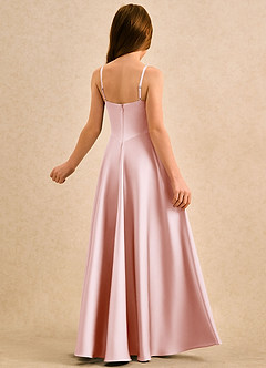 Azazie Coconut Girls Formal Blumenmädchenkleider A-Linie Plissee Stretch-Satin Kleid Zartrosa image2