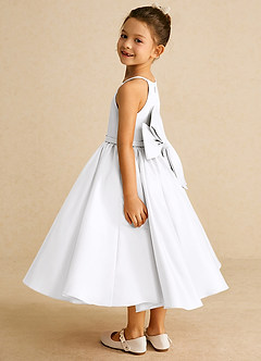 Azazie Sunray Flower Girl Dresses White A-Line Spaghetti Strap Matte Satin Dress image2