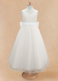 Azazie Lea Flower Girl Dresses White A-Line Spaghetti Strap Tulle Dress image9