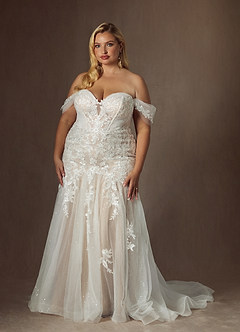 Azazie Leilani Wedding Dresses Diamond White Champagne Mermaid Sequins Tulle Dress image13
