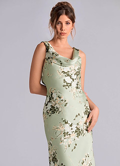 Azazie Rylina Vestidos de damas de honor Vestido de Enredaderas Florales de Satén Elástico de Corte Sirena image6