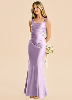 Azazie Agustina Junior Frosted Lilac Sheath Pleated Stretch Satin Dress image1