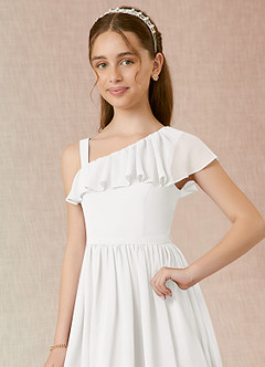 Azazie Mango Junior Robe Trapèze en Mousseline de soie Rayé Blanc image4