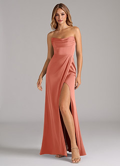 Azazie Johana Robes de demoiselle d'honneur Robe Sirène Convertible en Satin extensible Épaule décolletée Rose Saumon image6