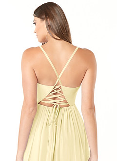 Azazie Aaida Bridesmaid Dresses Lemon Sorbet A-Line Corset Chiffon Dress image3