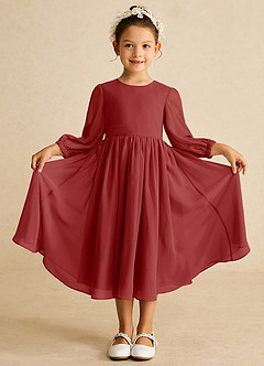 Azazie Lolo Robe Demoiselle D'honneur Fillette Robe Trapèze en Mousseline de soie avec manches Rouille image3