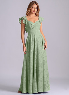 Azazie Leilani 신부 들러리 드레스 A라인 스윗하트 네크라인 플로럴 번아웃 바닥 길이 드레스 image1