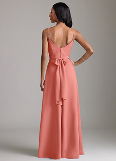 Azazie Kali Bridesmaid Dresses Salmon Pink A-Line Pleated Chiffon Dress image4