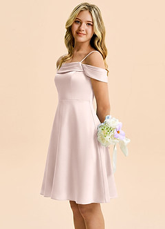 Azazie Anselie Junior Robe Trapèze en Satin extensible Épaules dénudées Rose Pâle image6