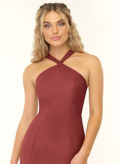 Azazie Rue Bridesmaid Dresses Terracotta A-Line Halter Chiffon Dress image6
