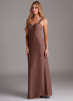 Azazie Denice Vestidos de damas de honor Vestido de Expresado de Gasa de Corte Recto con Plisado image4