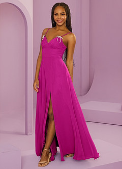 Barbie ♥ Azazie Bridesmaid Dresses Fuchsia A-Line with Pockets Chiffon Dress image8