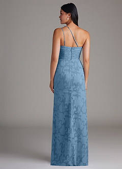 Azazie Eren Jurken voor bruidsmeisjes Jurk van Bloemen Burn-out met Kolom One-Shoulder Staal Blauw image2