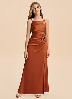 Azazie Nova Junior Cinnamon Sheath Pleated Stretch Satin Dress image6