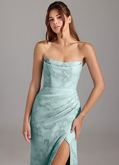 Azazie Leonis 신부 들러리 드레스 쉬스 스트랩리스 플로럴 번아웃 바닥 길이 드레스 image4