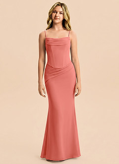 Azazie Sorrel Junior Meerjungfrau-Linie Plissee Chiffon Kleid Lachsrosa image5