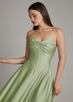 Azazie Meleena Bridesmaid Dresses Dusty Sage A-Line Strapless Stretch Satin Dress image4