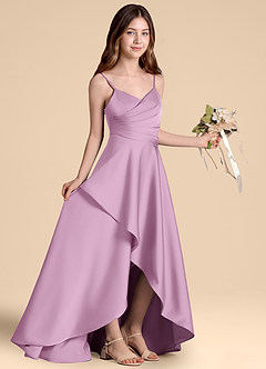 Azazie Prisha Junior Linia A Pofałdowany Satyna elastyczna Długość podłogi Młodsza druhna Sukienka image8