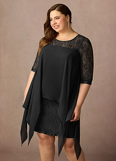 Azazie Flo Mother of the Bride Dresses Black A-Line Lace Chiffon Dress image6