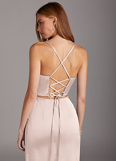 Azazie Brookelle Bridesmaid Dresses Blushing Pink Sheath Sweetheart Corset Stretch Satin Dress image7