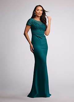 Azazie Susan Mother of the Bride Dresses Peacock Sheath Lace Stretch Crepe Dress image2