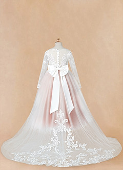 Azazie Elodie Blumenmädchenkleider Ballkleid Spitze Kleid Elfenbein Kastanienbraun image13