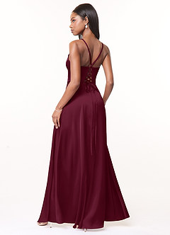 Azazie Maksim Brautjungfernkleider A-Linie V-Hals Stretch-Satin Kleid Maulbeerrot image2