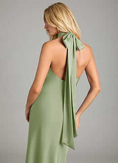 Azazie Velli Bridesmaid Dresses Dusty Sage Mermaid High Neck Stretch Satin Dress image2