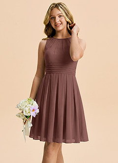 Azazie Bibiane Junior A-Linie Plissee Chiffon Kleid Espresso image4