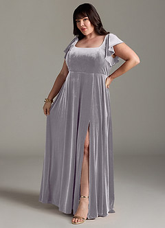 Azazie Bondi Bridesmaid Dresses French Lilac A-Line Side Slit Velvet Dress image10