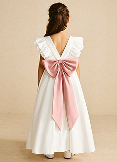 Azazie Aero Flower Girl Dresses Ivory Rosette A-Line Pleated Cotton Dress image1