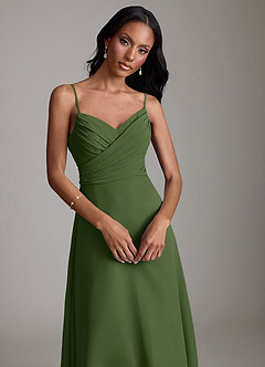 Azazie Kali Bridesmaid Dresses Olive A-Line Pleated Chiffon Dress image5