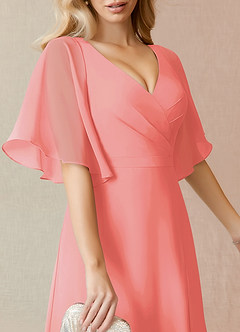 Azazie Cierra Bridesmaid Dresses Coral A-Line V-Neck Chiffon Dress image7