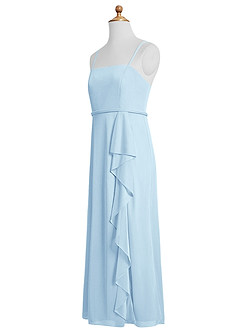 Azazie Kaylee Junior Sky Blue A-Line with Belt Mesh Dress image4