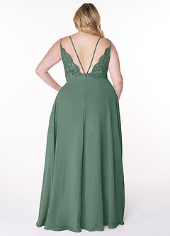 Azazie Lennon Bridesmaid Dresses Eucalyptus A-Line Lace Chiffon Dress image8