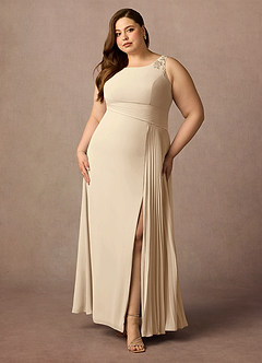 Azazie Galvan vestidos de madre de la novia Vestido de Champán de Gasa de Corte En A con Lentejuela image6