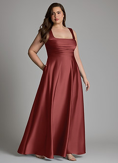 Azazie Azaria Robes de demoiselle d'honneur Robe Trapèze en Satin extensible Corset Terracotta image11