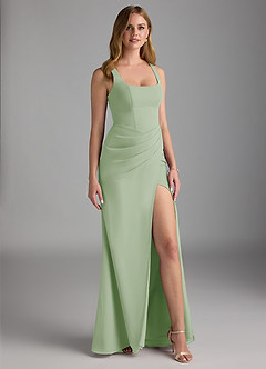 Azazie Mero Robes de demoiselle d'honneur Robe Fourreau en Mousseline de soie Plissée Vert Sauge image1