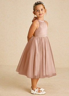 Azazie Dora Flower Girl Dresses Champagne Rose A-Line Bow Tulle Dress image3