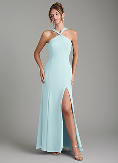 Azazie Rue Bridesmaid Dresses Sea Glass A-Line Halter Chiffon Dress image4