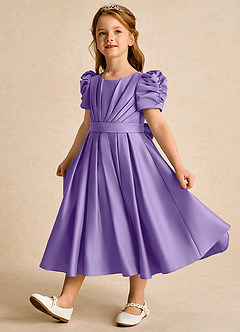 Azazie Miriam Flower Girl Dresses Tahiti Ball-Gown Pleated Matte Satin Dress image3