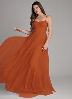 Azazie Teagan Bridesmaid Dresses Cinnamon A-Line Sweetheart Neckline Tulle Dress image3